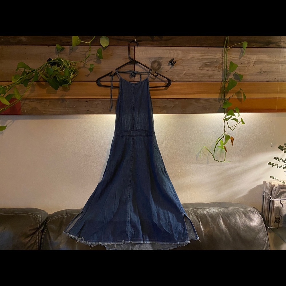 ZARA Basic Denim Halter Backless Dress (S)